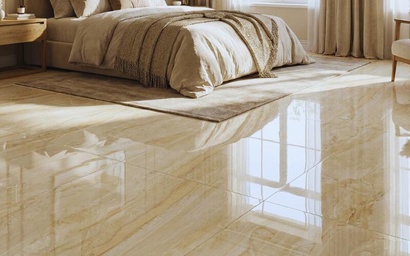 Porcelanato efecto mármol en recámara